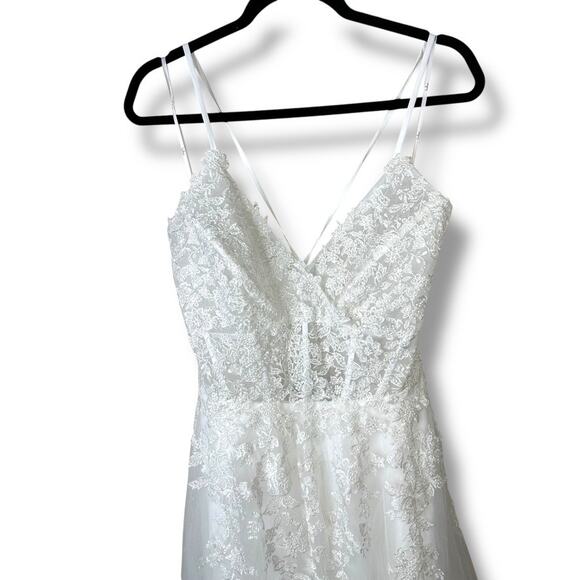Lulus Bridal NWT Glorious Luxury White Sheer Tulle Embroidered Beaded Maxi Gown - Picture 3 of 10